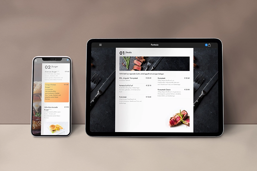 Restaurant Speisekarte auf einer Webseite